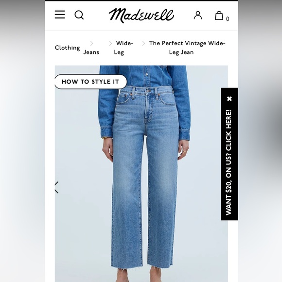 Madewell Denim - Madewell The Perfect Vintage Wide Leg Crop with Frayed Hem - Size 25